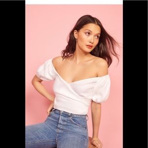 Reformation framboise top off the shoulder white